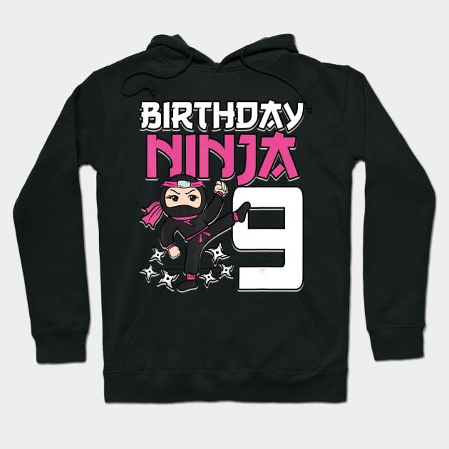 Birthday Ninja 9 Girl Pink Shinobi Themed 9th B-Day Party Hoodie by Zak N mccarville